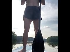Titties Out!! Public nudity while paddle boarding! Big Tits in public!