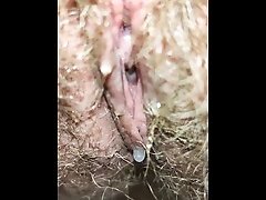 Juicy vagina hides among the curly hair and pisses on your face. In the end you can lick every drop