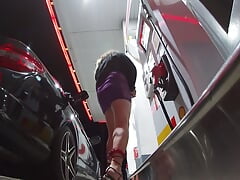 Mature Sissy TV at the Gas station having fun with the hose