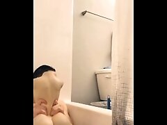 Teaser to this massive cock fucking in the tub. Tearing his silicon booty up!