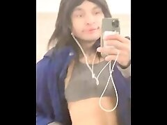 Sexy 21 year old nerd gym twink in skirt fat ass in gym bathroom w/ muscle hole