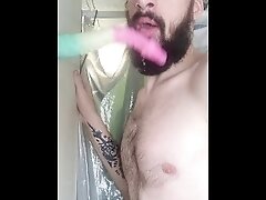 Suck dick in the shower while putting toy in my ass
