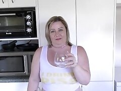 Kiwi piss whore drinks a full glass of her own piss