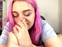So deep sniffing feet by herself