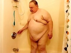 Chubby man shower