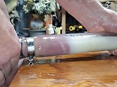 Cowboy riding rough with his MONSTER COCK in tight pipe for 8 seconds! Close up of cock squeezing in