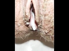 PEE PISS PISSING and dropping CUM after deep creampie super mega Close up