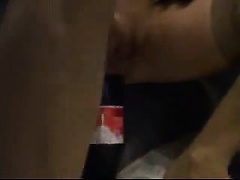 Spouse fisting with soda container that is large