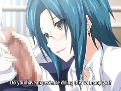 Sexy Blue Haired Anime Chick Giving Tit job and head